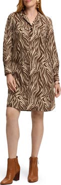 Foxcroft Sloane Zebra Print Long Sleeve Shirtdress