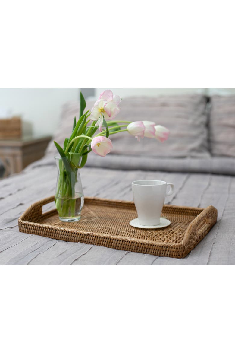 Artifacts Rattan Rectangular Serving Tray With High Handles, Alternate, color, Honey Brown