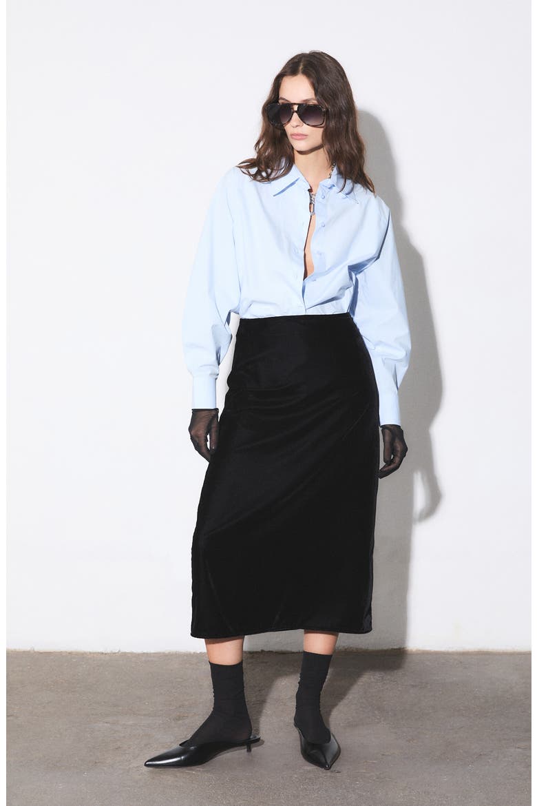 Mason Velvet Midi Skirt, Alternate, color, BLACK