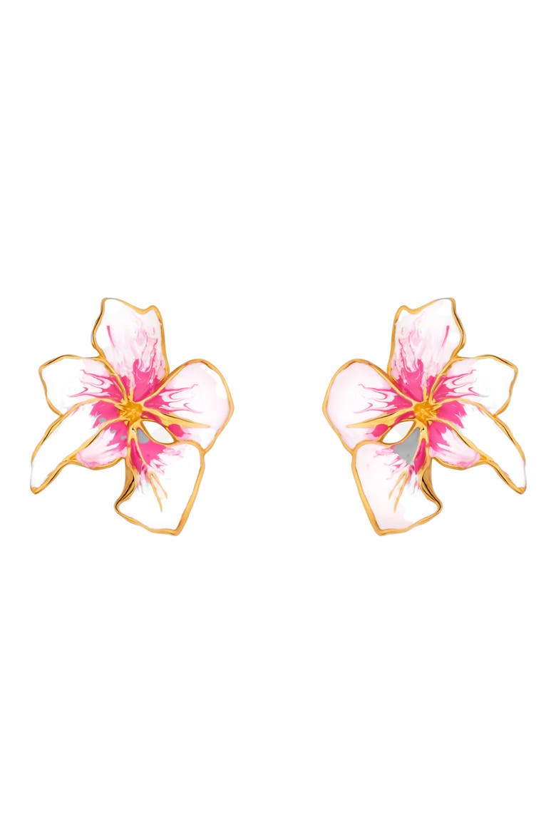 Small Cyclamen Enamel Stud Earrings, Main, color, PINK