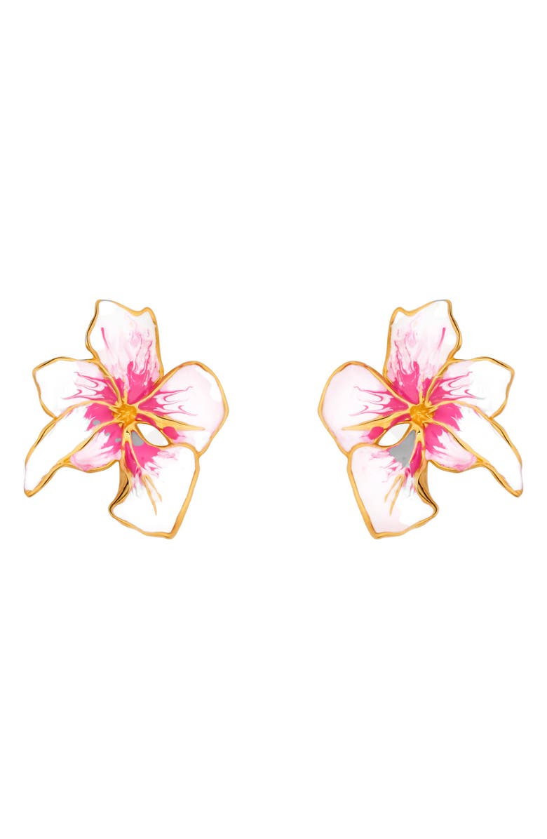 Oscar de la Renta Small Cyclamen Enamel Stud Earrings, Main, color, Pink