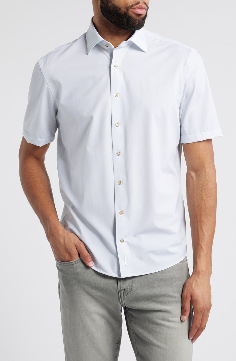 johnnie-O Spielman Hangin' Out Short Sleeve Knit Button-Up Shirt, Main, color, White