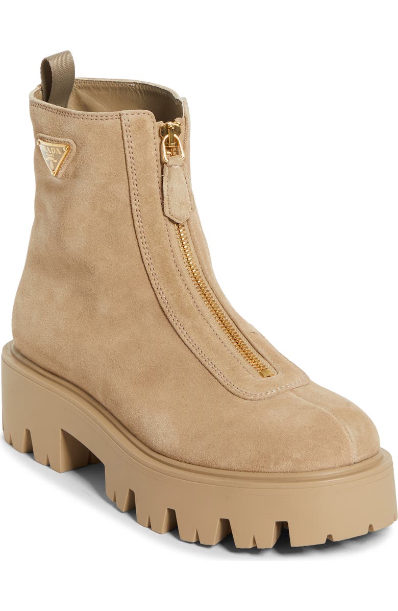 Prada Zip Front Lug Bootie, Main, color,