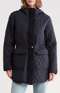 Bernardo Cinched Waist Quilted Hooded Jacket