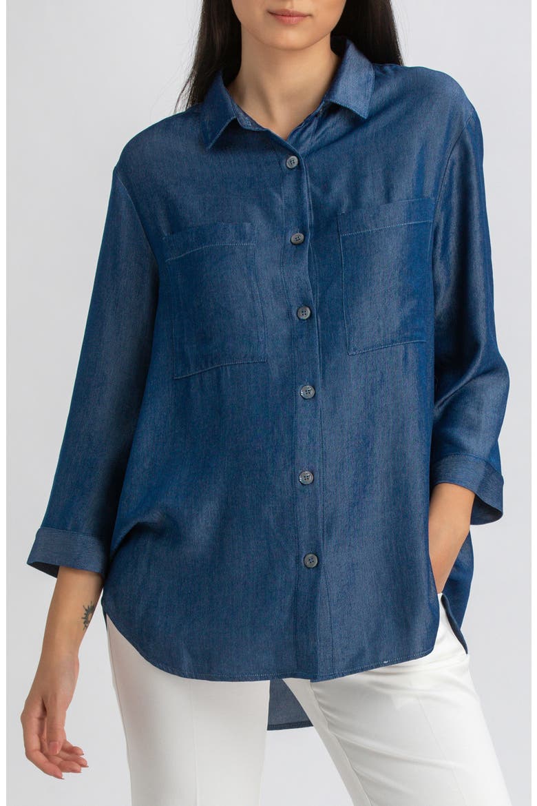 Chambray Button-Up Maternity Shirt, Main, color, BLUE