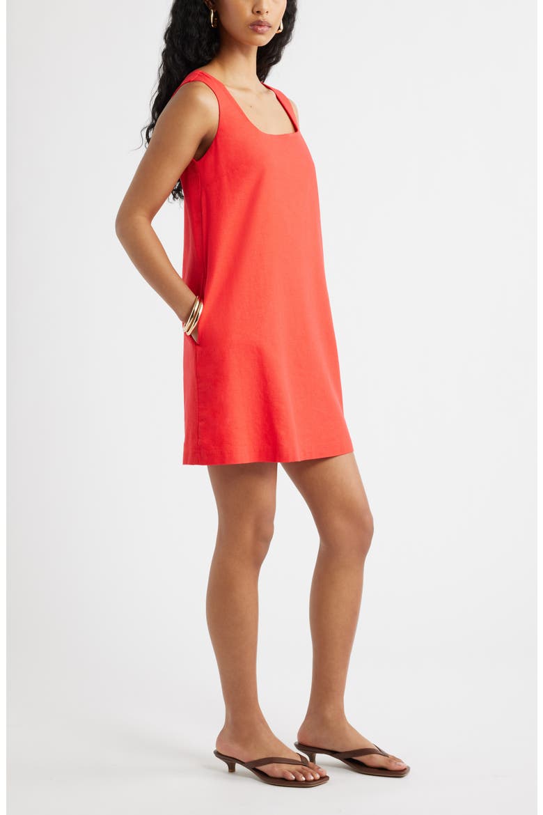 Linen Blend Shift Dress, Alternate, color, RED TOMATO
