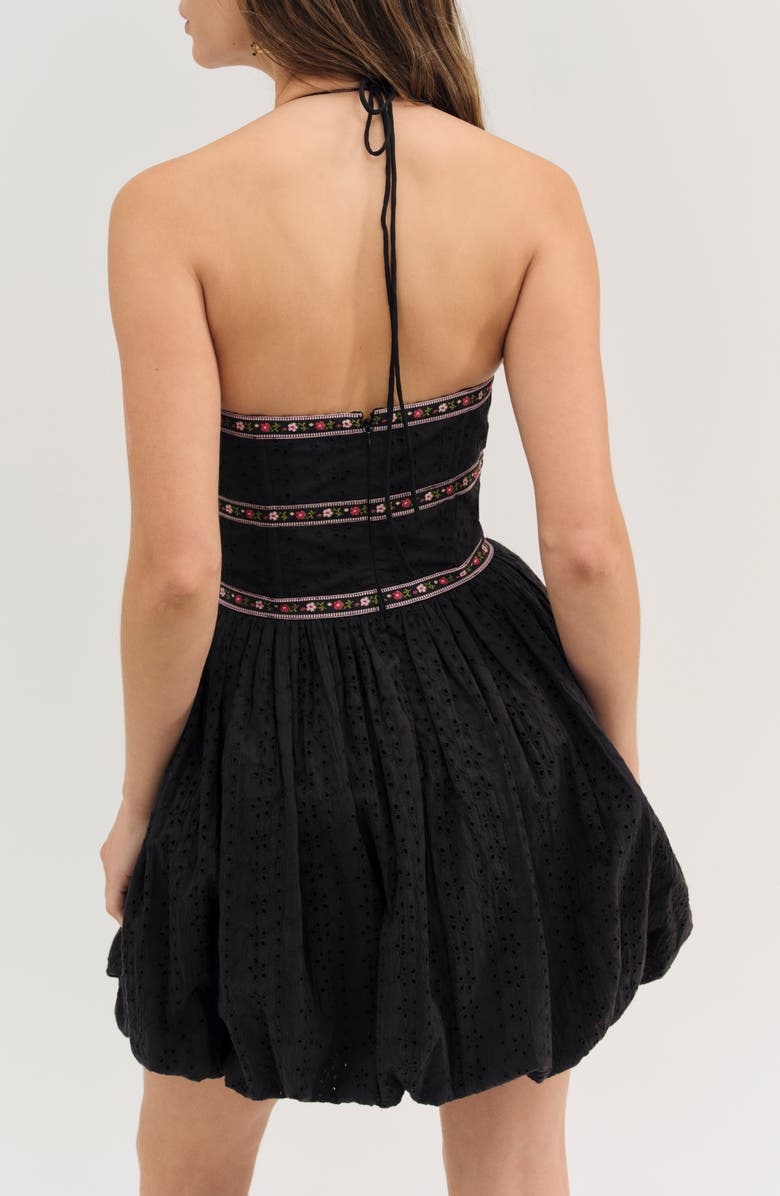 For Love & Lemons McKinley Embroidered Detail Cotton Minidress, Alternate, color, Black