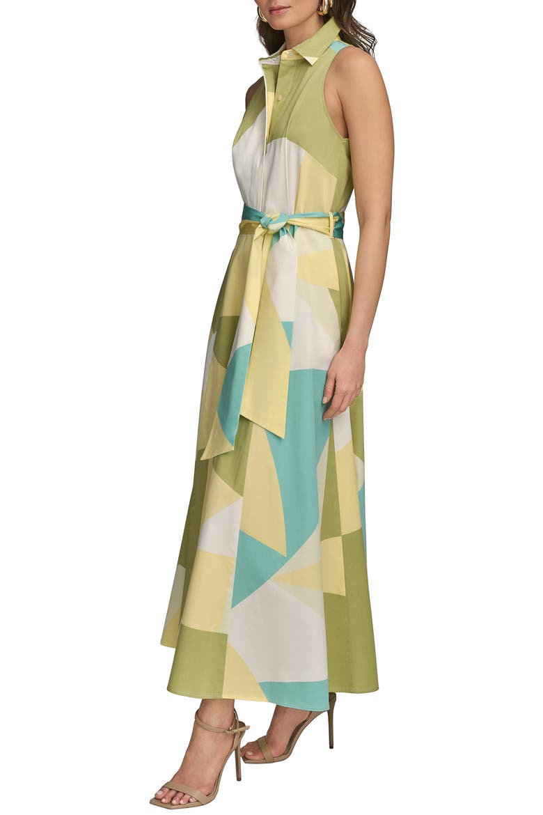 Abstract Print Sleeveless Stretch Cotton Maxi Shirtdress, Alternate, color, KIWI MULTI