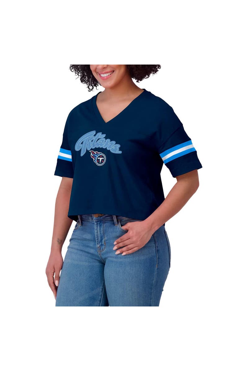 WEAR by Erin Andrews Women's WEAR by Erin Andrews Navy/White Tennessee Titans Plus Size Color Block Boxy T-Shirt, Alternate, color, Navy