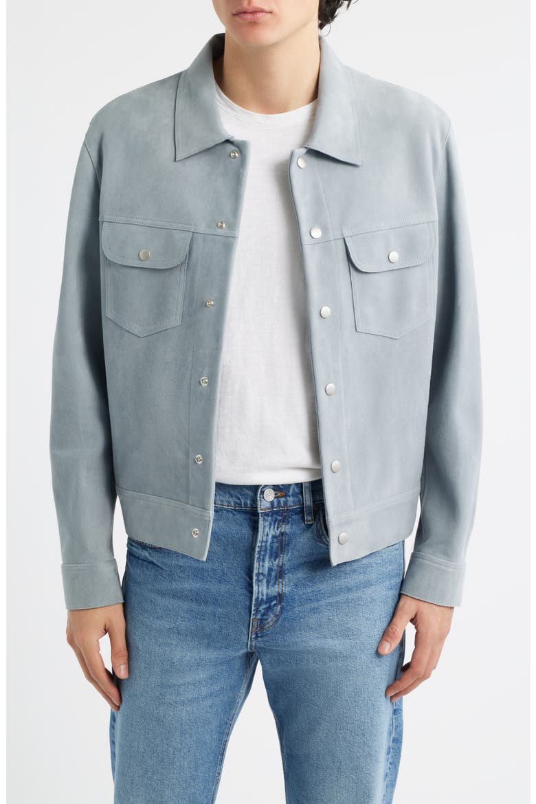 Suede Trucker Jacket, Main, color, SMOKY BLUE