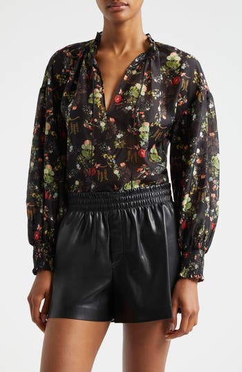 Alice And Olivia Julius Blouson-sleeve Tunic Top In Blush Kiss Black