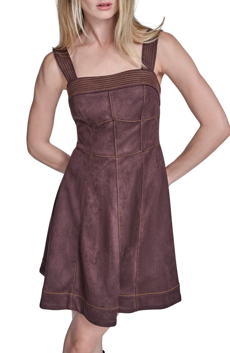 BCBG Flippy Faux Suede A-Line Dress, Alternate, color, Espresso