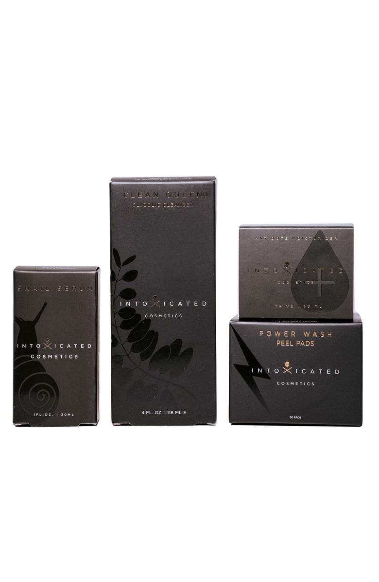 Intoxicated Cosmetics Complete Snail Set (Snail Serum, Antidote Moisturizer, Clean Queen, Power Wash Peel Pads) | Anti-Aging Skincare Serum with Vegan Snail Peptides, Fine Line Smoothing Daily Moisturizer, & Glycolic Exfoliation Bundle, Main, color, NO COLOR