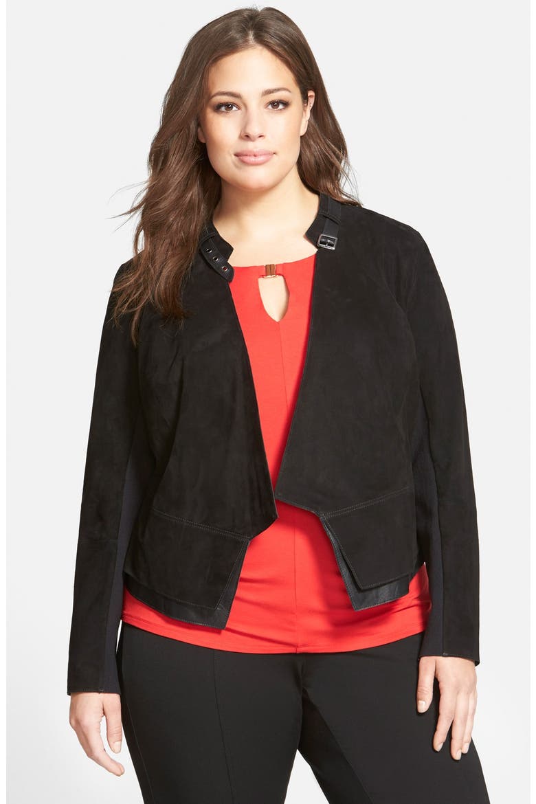 Suede & Leather Jacket, Main, color, BLACK