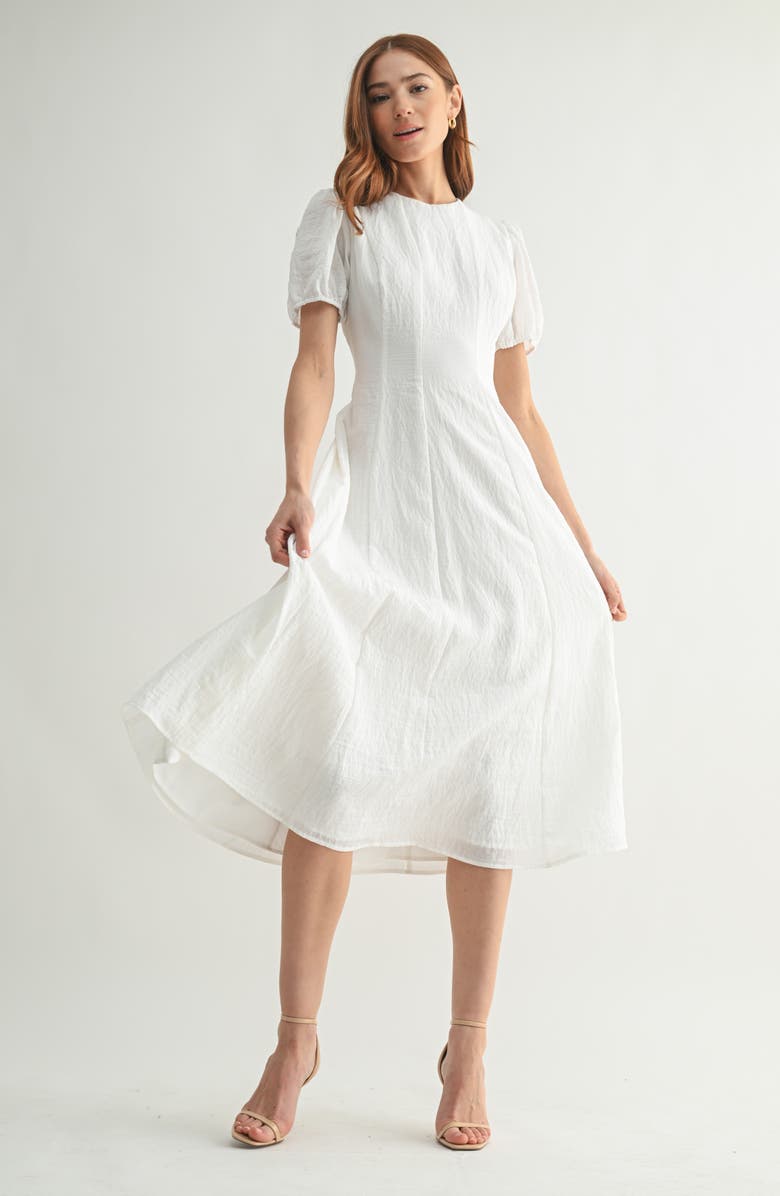 Mila Mae Puff Sleeve A-Line Midi Dress, Alternate, color, 