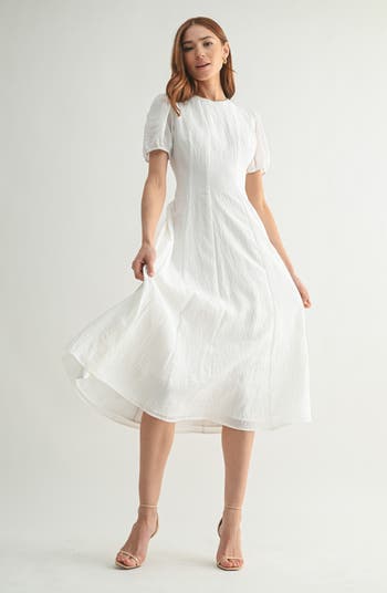 Puff Sleeve A-Line Midi Dress