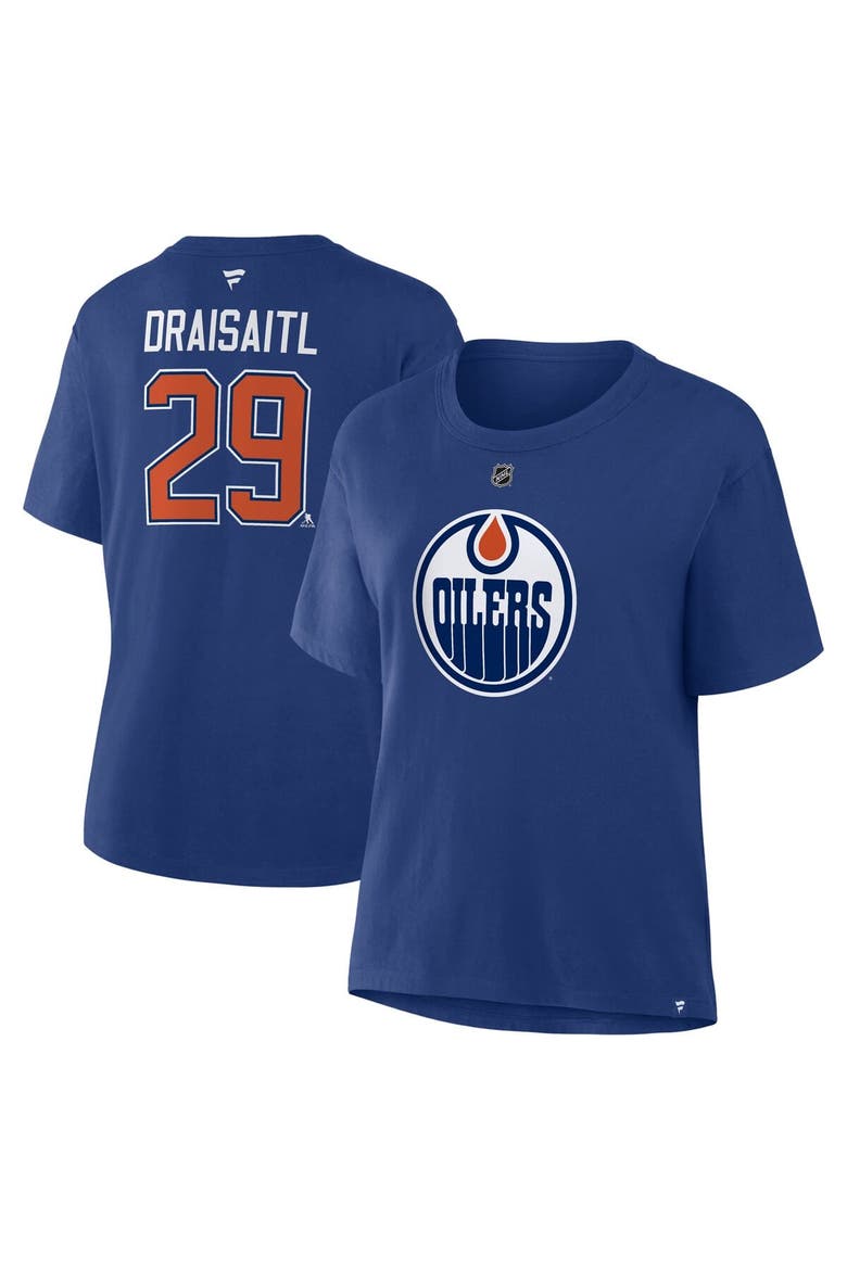 Women's Fanatics Leon Draisaitl Royal Edmonton Oilers Authentic Stack Name & Number T-Shirt, Main, color, Royal