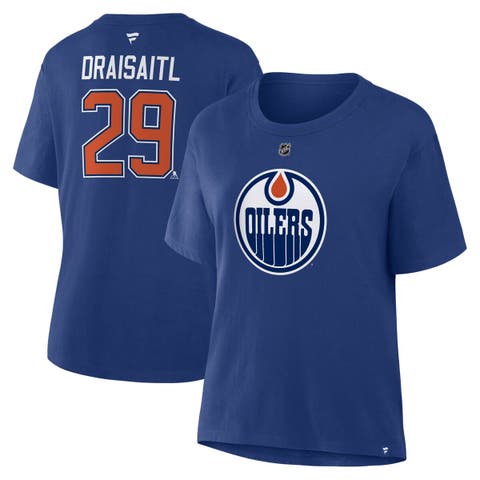 Women
s Fanatics Leon Draisaitl Royal Edmonton Oilers Authentic Stack Name 
Number T-Shirt