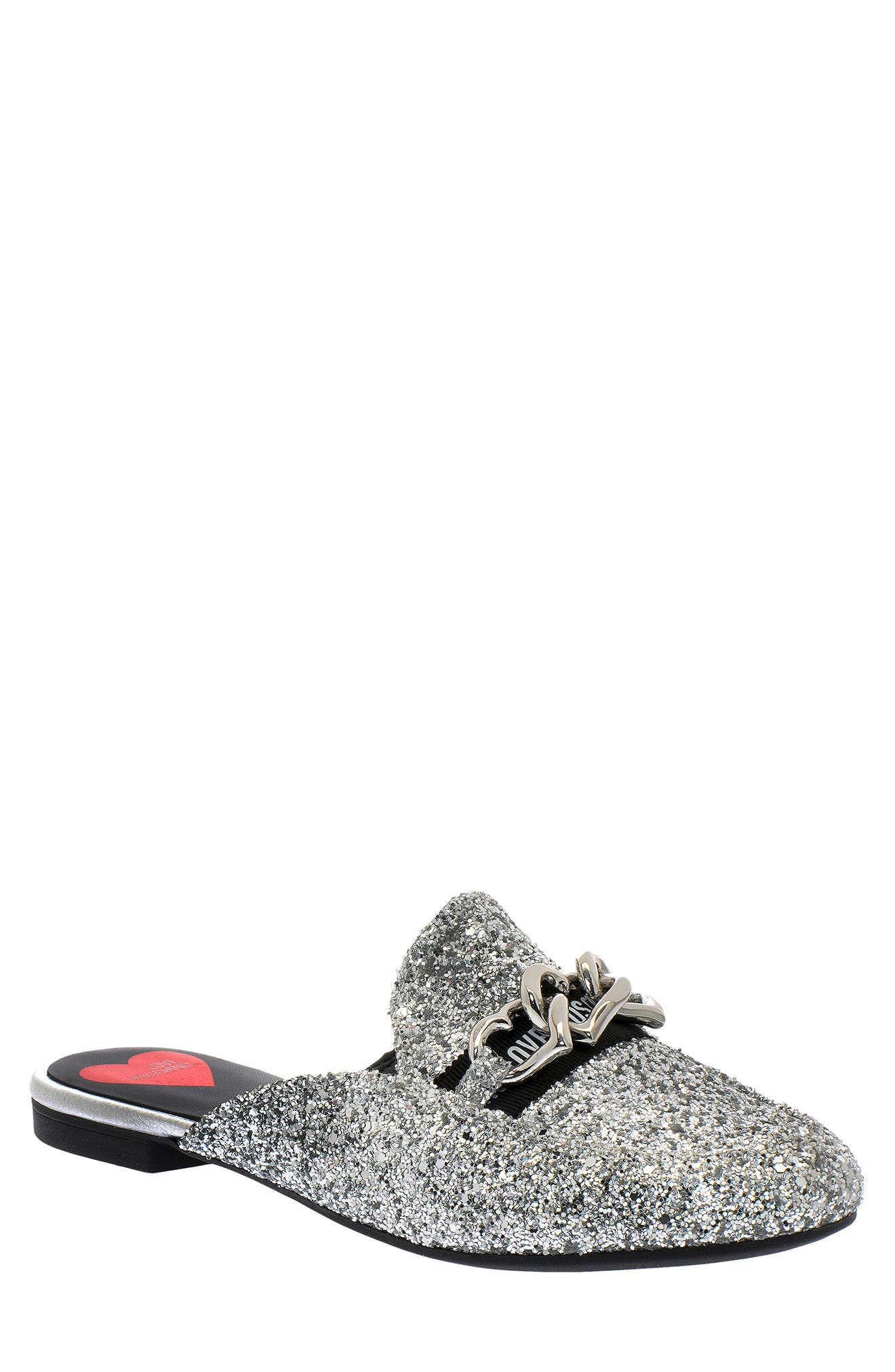 Love Moschino Metallic Glitter Slip-On Mule, Main, color, 