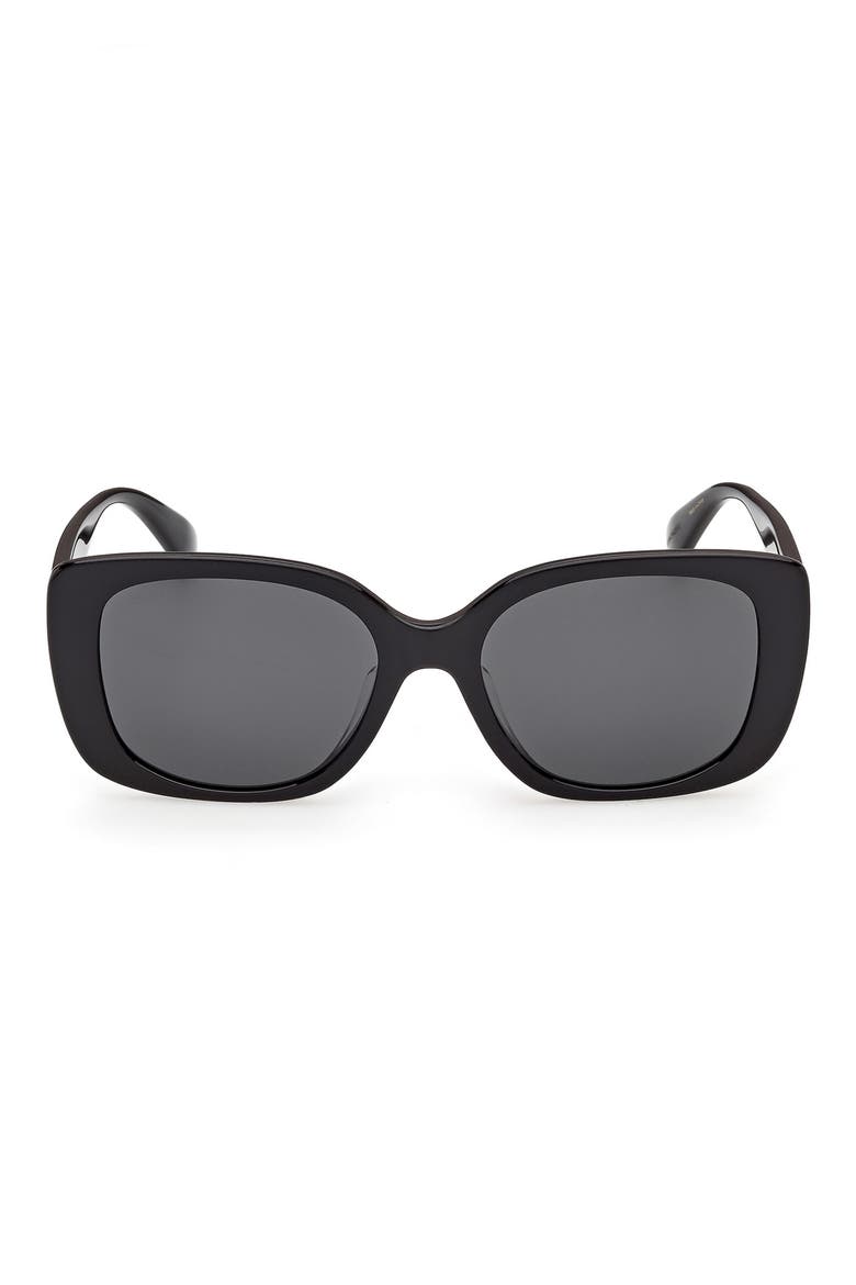55mm Rectangular Sunglasses, Main, color, SHINY BLACK / SMOKE