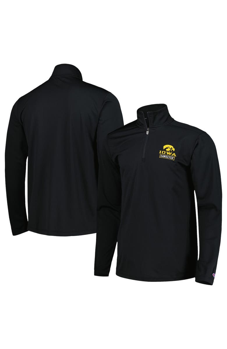Champion Men's Champion Black Iowa Hawkeyes Textured Quarter-Zip Jacket, Main, color, 