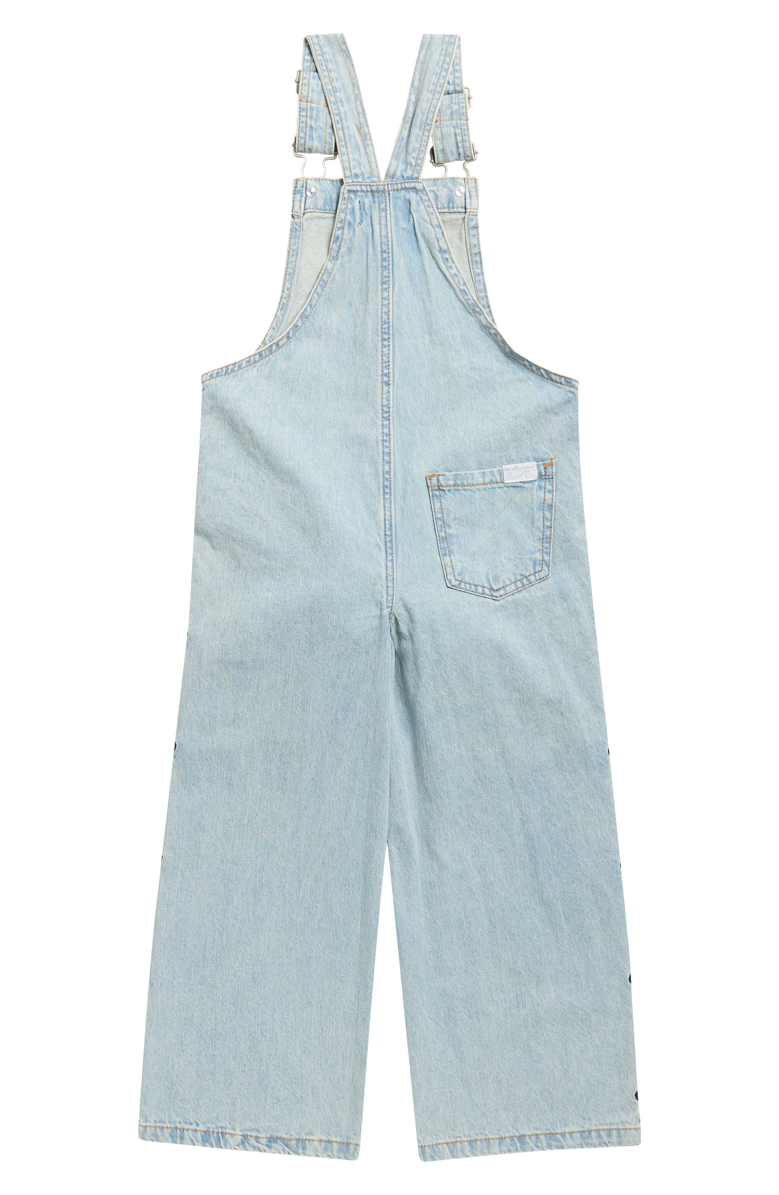 7 For All Mankind Kids' 2-Piece Wide Leg Embroidered Denim Overall