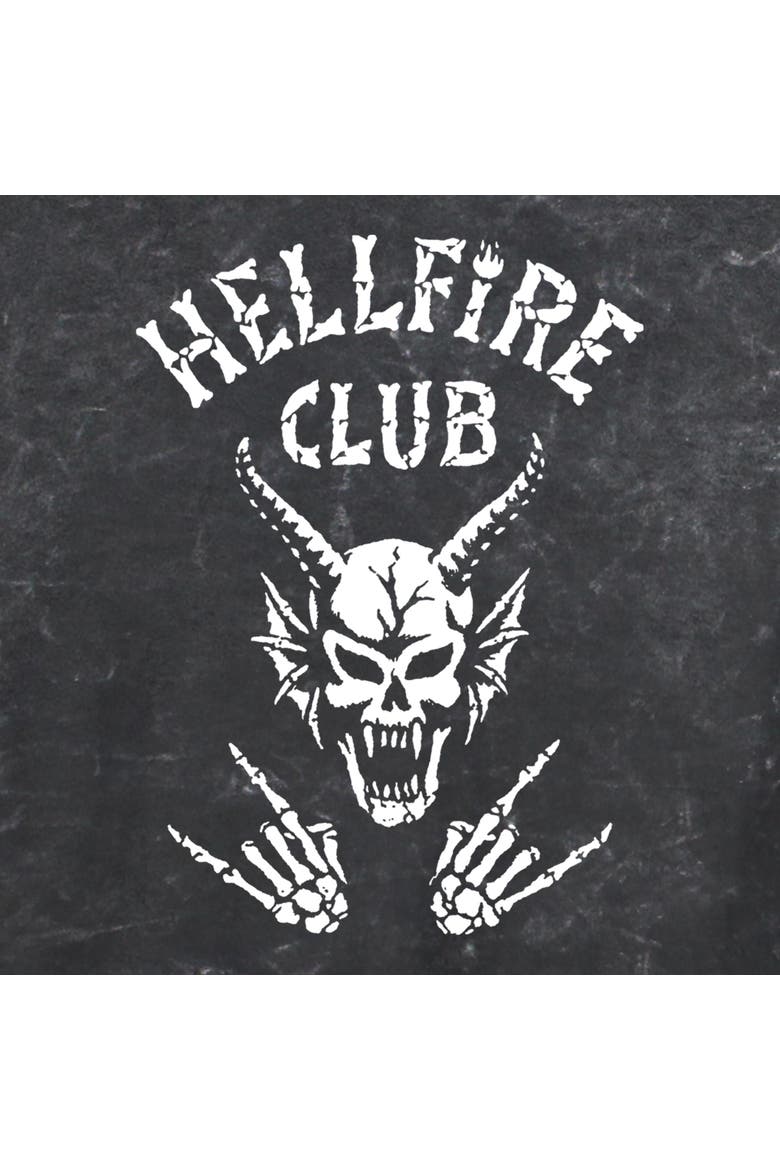Junior's Stranger Things Skeleton Hellfire Club Demon Art  Graphic T-Shirt, Alternate, color, Black: Club Icon Logo
