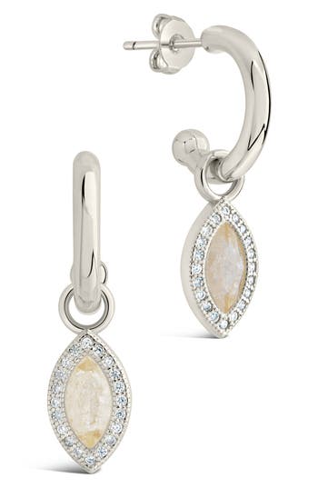 Sterling Forever Calla Cz Charm Drop Hoop Earrings In Silver