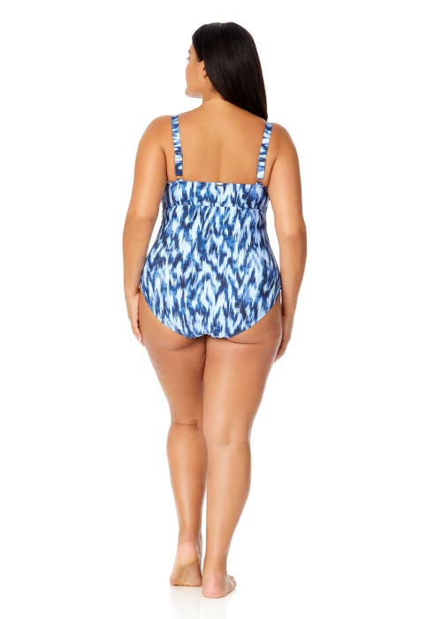 Anne Cole Plus Plus Tie Dye Ikat Hidden Underwire Drape Front One Piece Swimsuit In Tie Dye Ikat