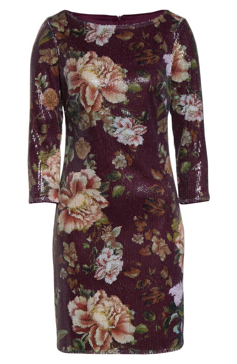 Vince Camuto Floral Sequin Shift Dress, Alternate, color, 