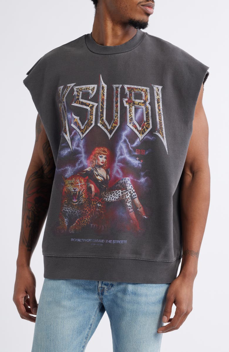 Ksubi Kingdom Slash Sleeveless Cotton Graphic Sweatshirt, Main, color, 