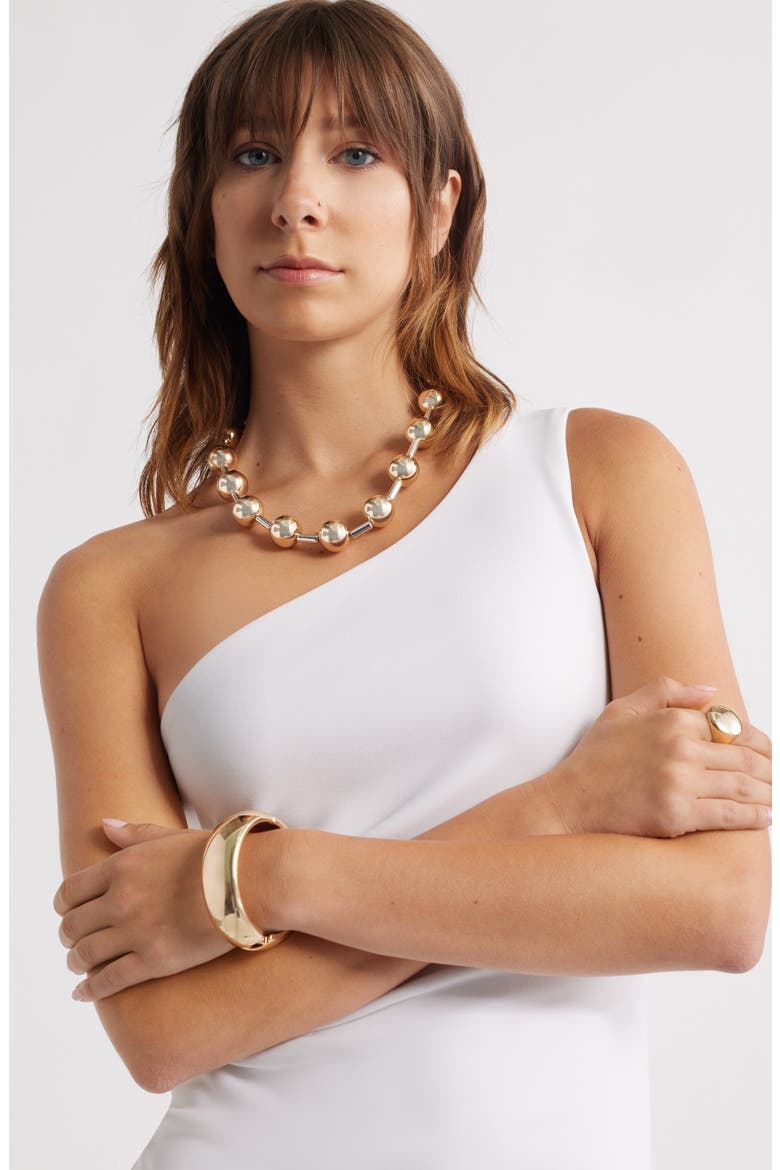 Jumbo Bead Collar Necklace, Alternate, color, GOLD- SILVER