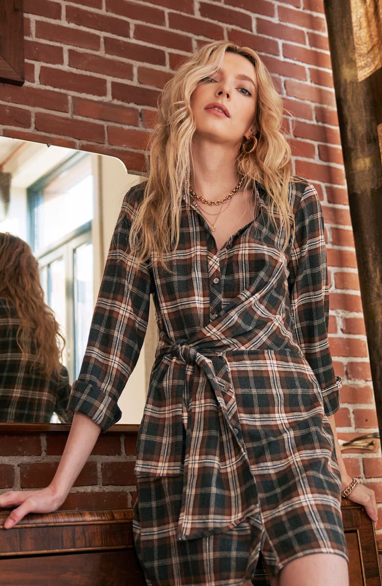 Heartloom Brynn Flannel Tie-Waist Dress, Alternate, color, 