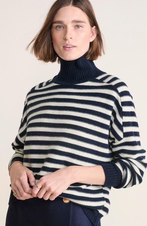 Vineyard Vines Stripe Rib Tall Mock Neck Cashmere Sweater In Blue