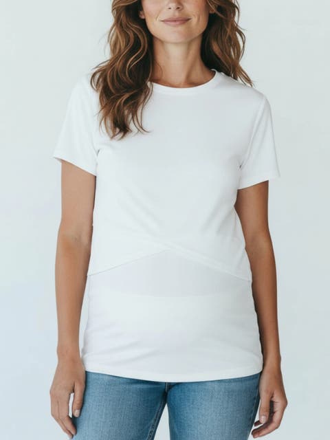 Crew Neck Cross Over Nursing Short Sleeve Top