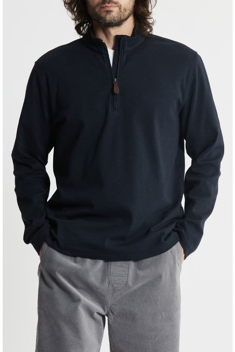 Stretch Slub Cotton Quarter Zip Pullover, Main, color, NAVY