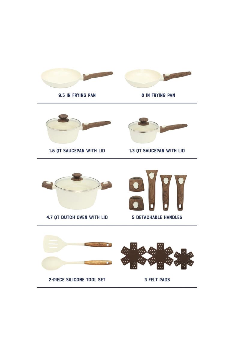 18 Piece Ceramic Nonstick Cookware Set in Matte Linen, Alternate, color, White