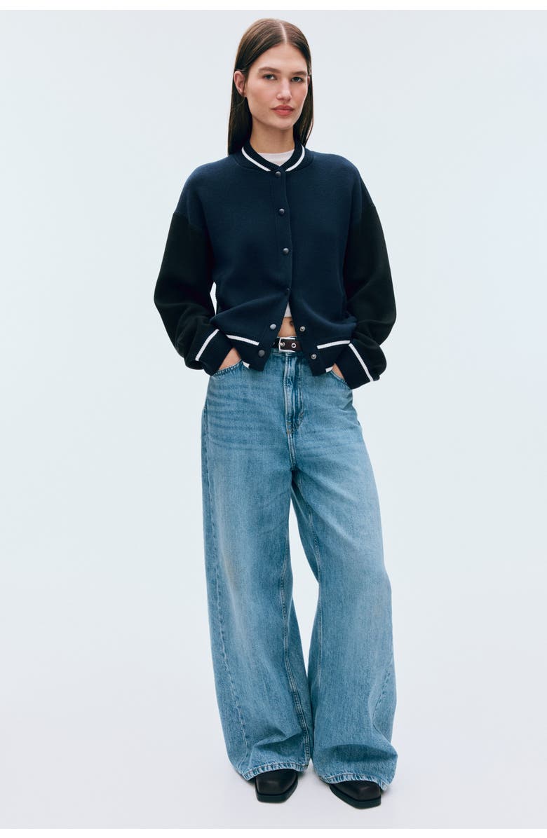 H&M Knitted Baseball Jacket, Alternate, color, Navy Blue