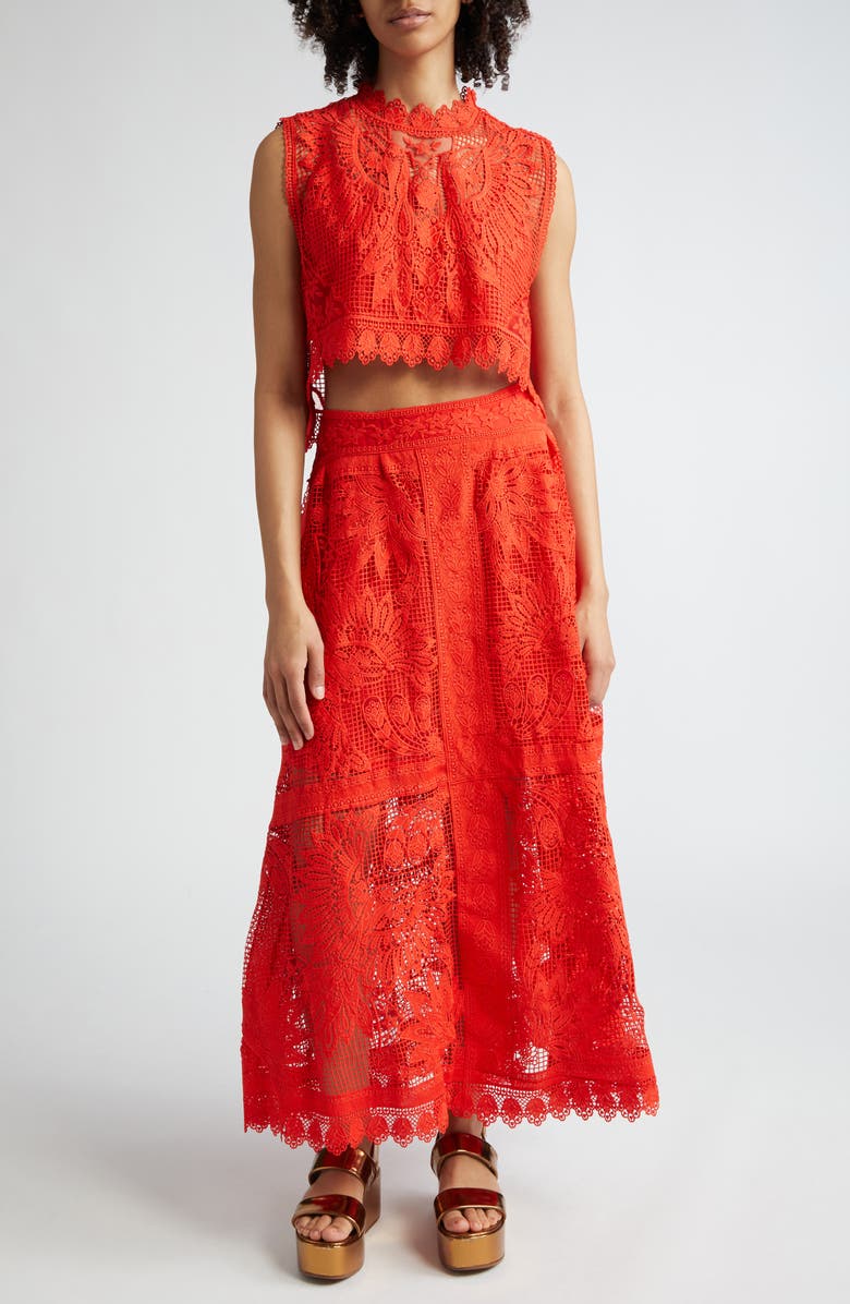 FARM Rio Toucan Guipure Lace Maxi Skirt, Alternate, color, 