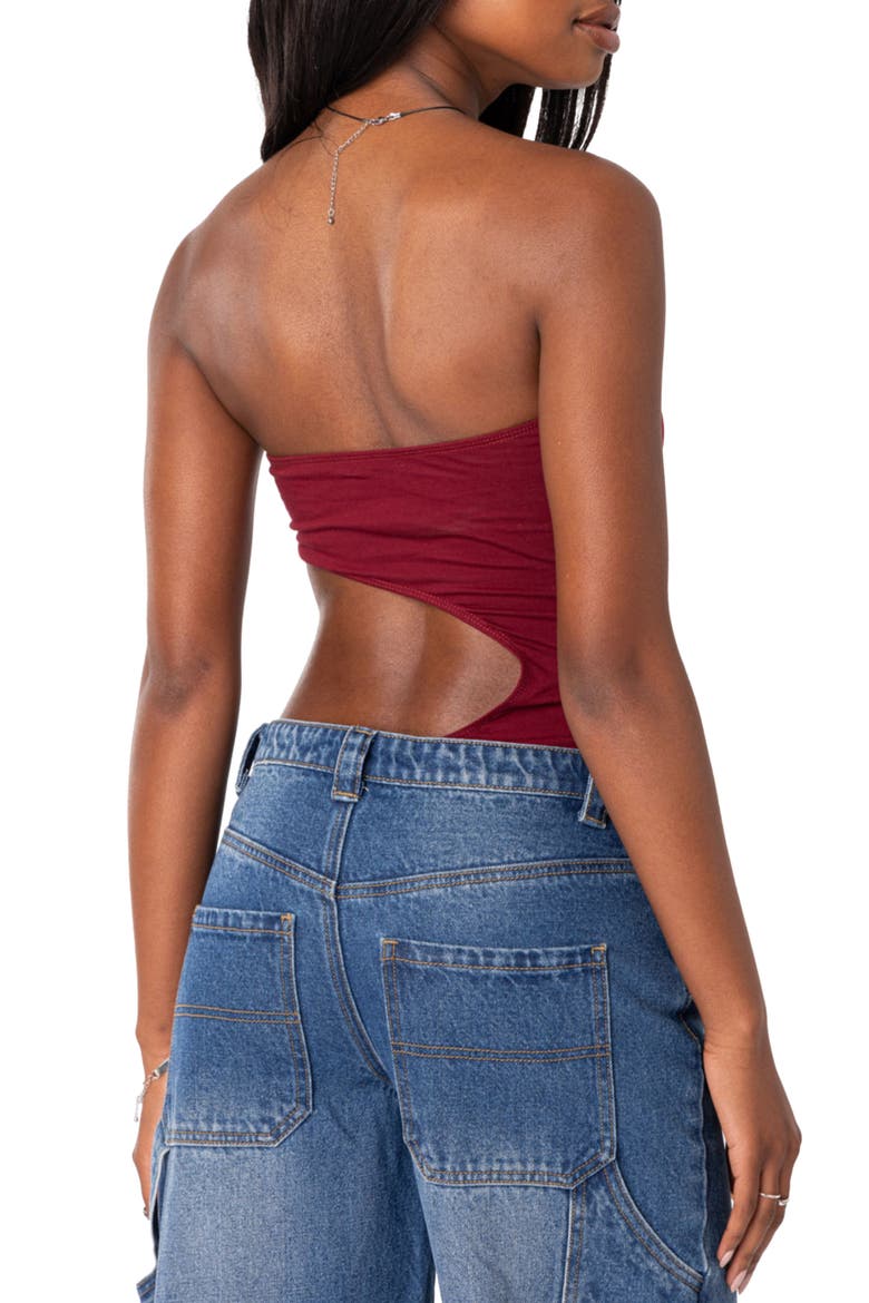 Indy Cutout Strapless Bodysuit, Alternate, color, BURGUNDY