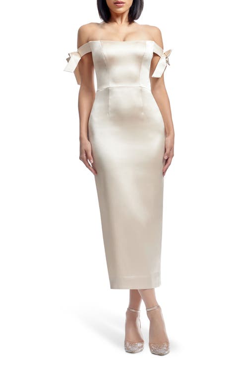 Verona Off the Shoulder Satin Midi Cocktail Dress