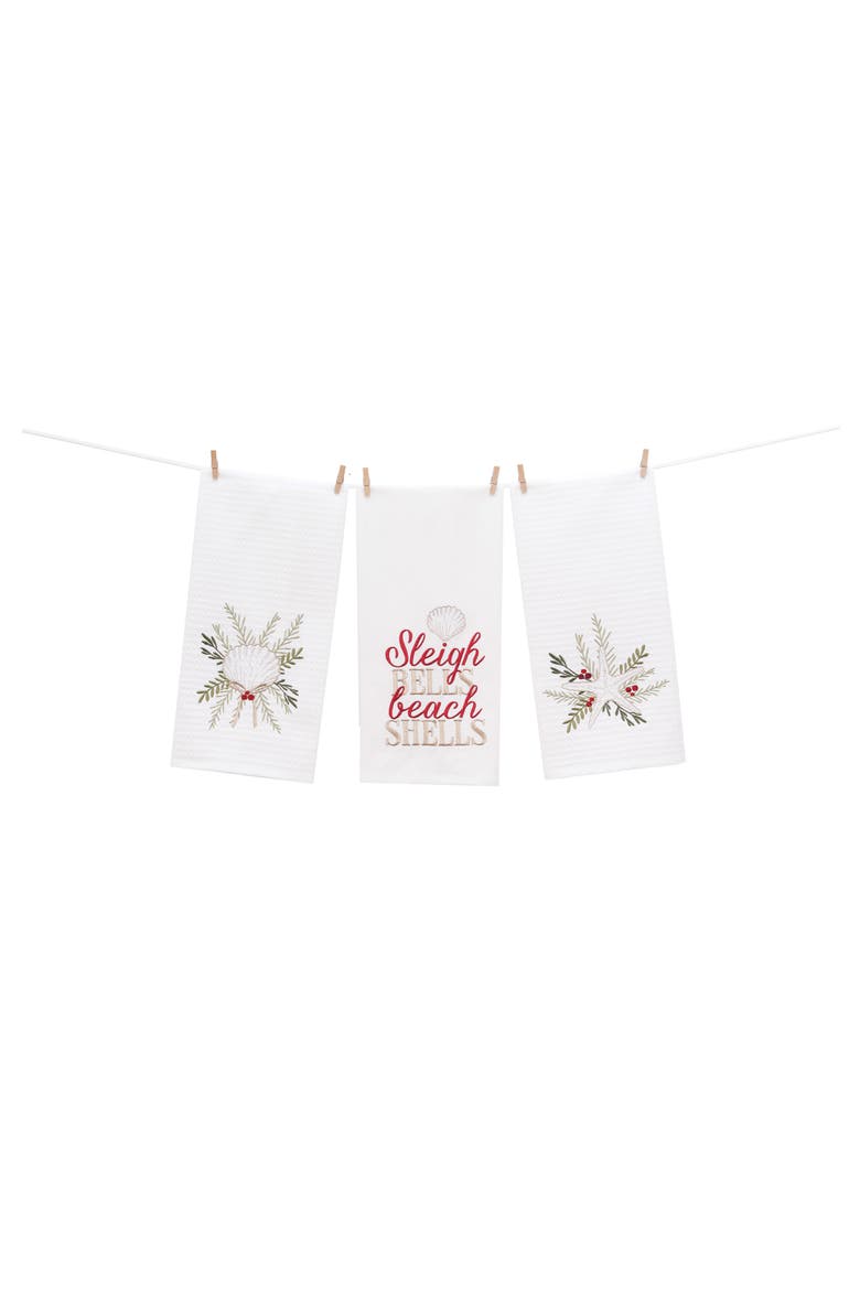 Coastal Tidings Scallop Shell Botanical Christmas Towel, Alternate, color, White