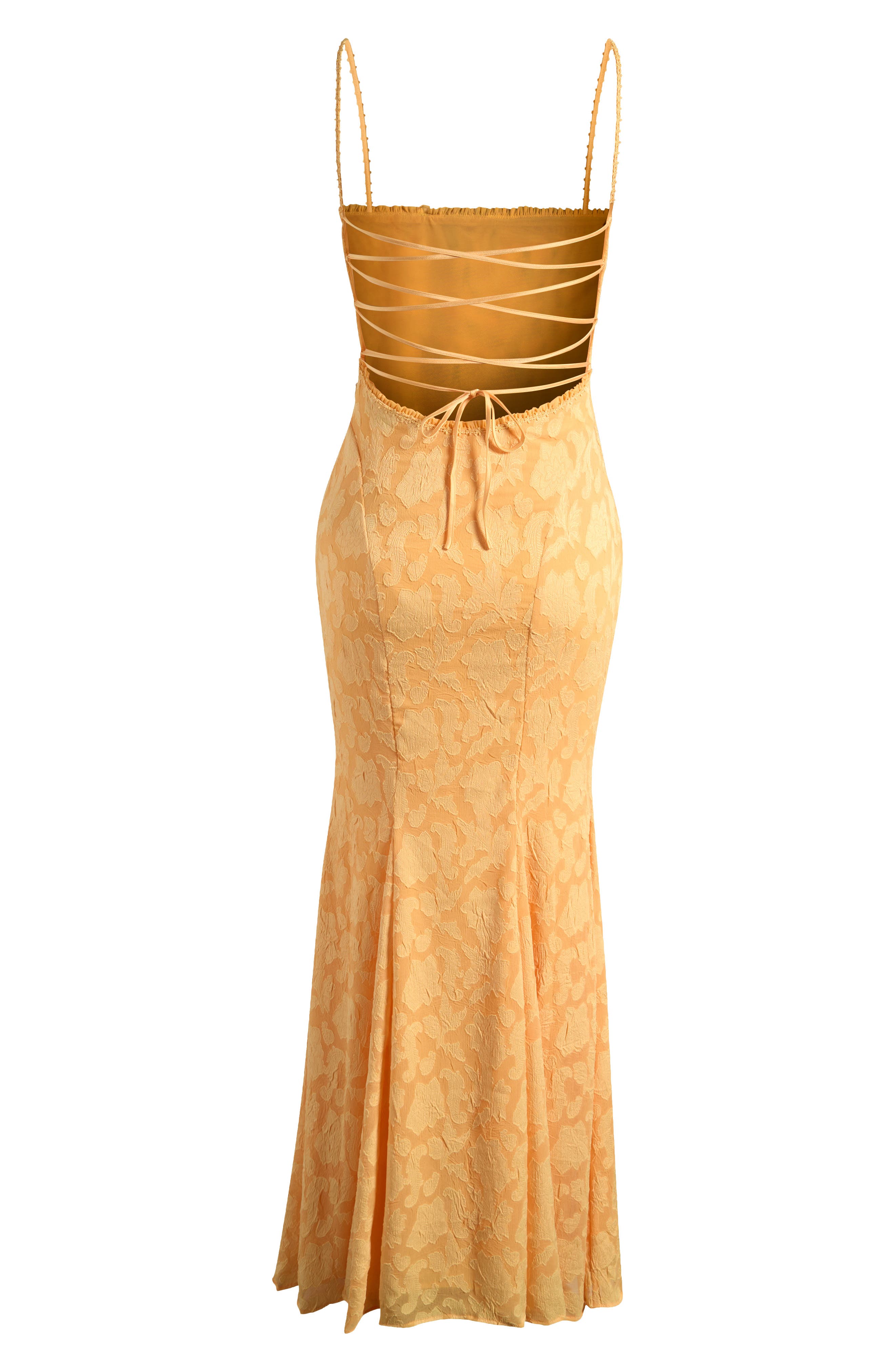 mustard oriental satin bandeau lace up back bodycon dress Petal Bandeau Lace Up Long Dress
