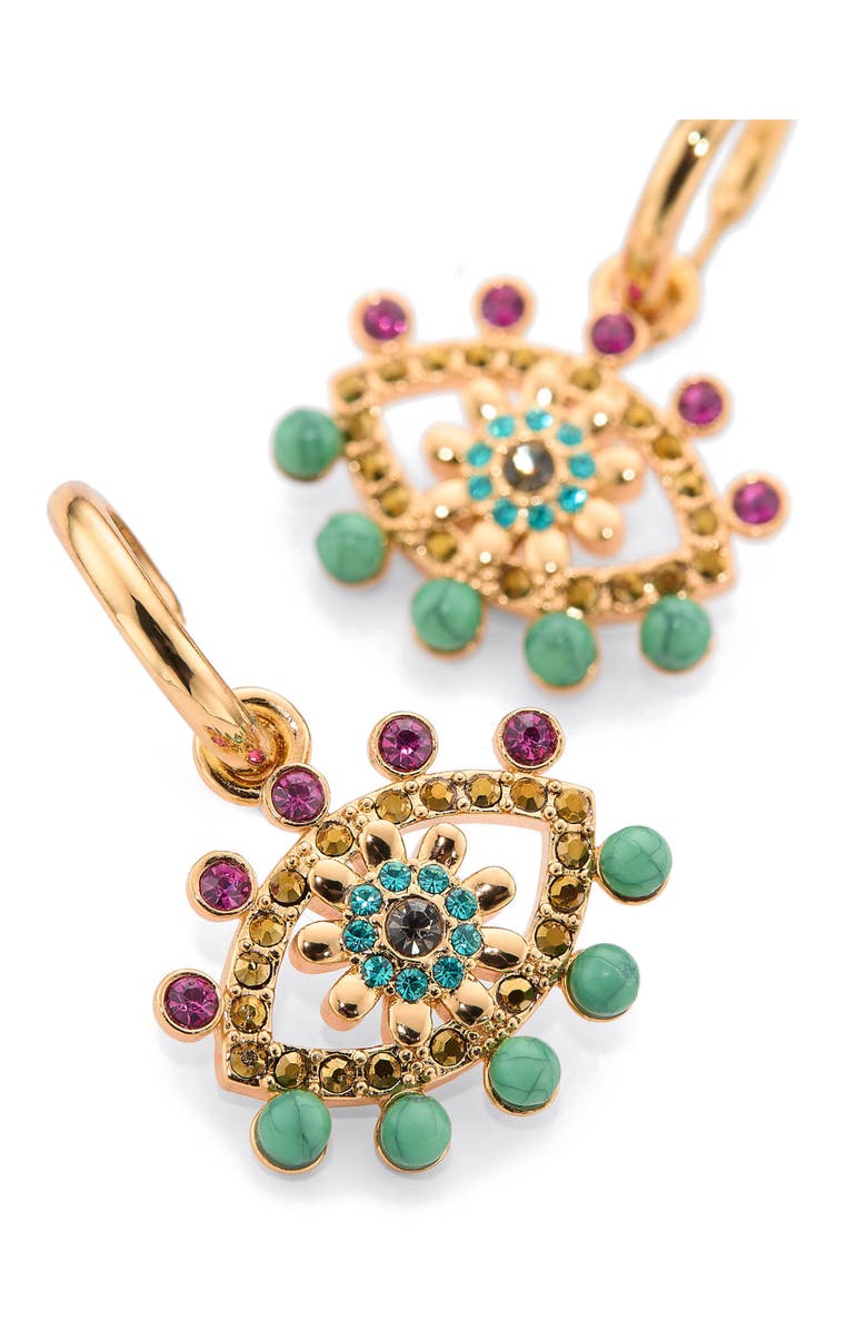 Kurt Geiger London Beaded Evil Eye Drop Huggie Earrings, Alternate, color, Brass/ Turquoise Multi