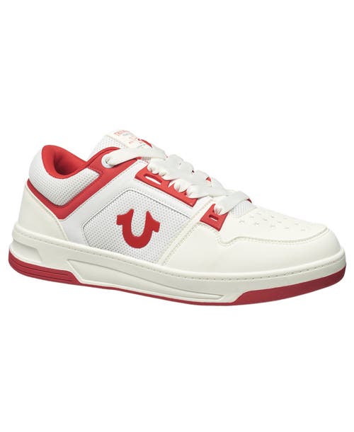 True Religion Men's Trey Mesh Court Sneaker In White Red