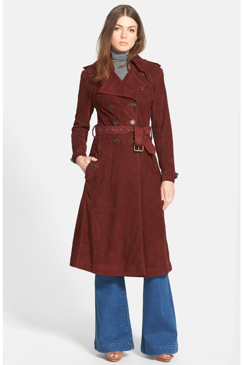 Rebecca Minkoff 'Amis' Suede Trench Coat, Main, color, WINE
