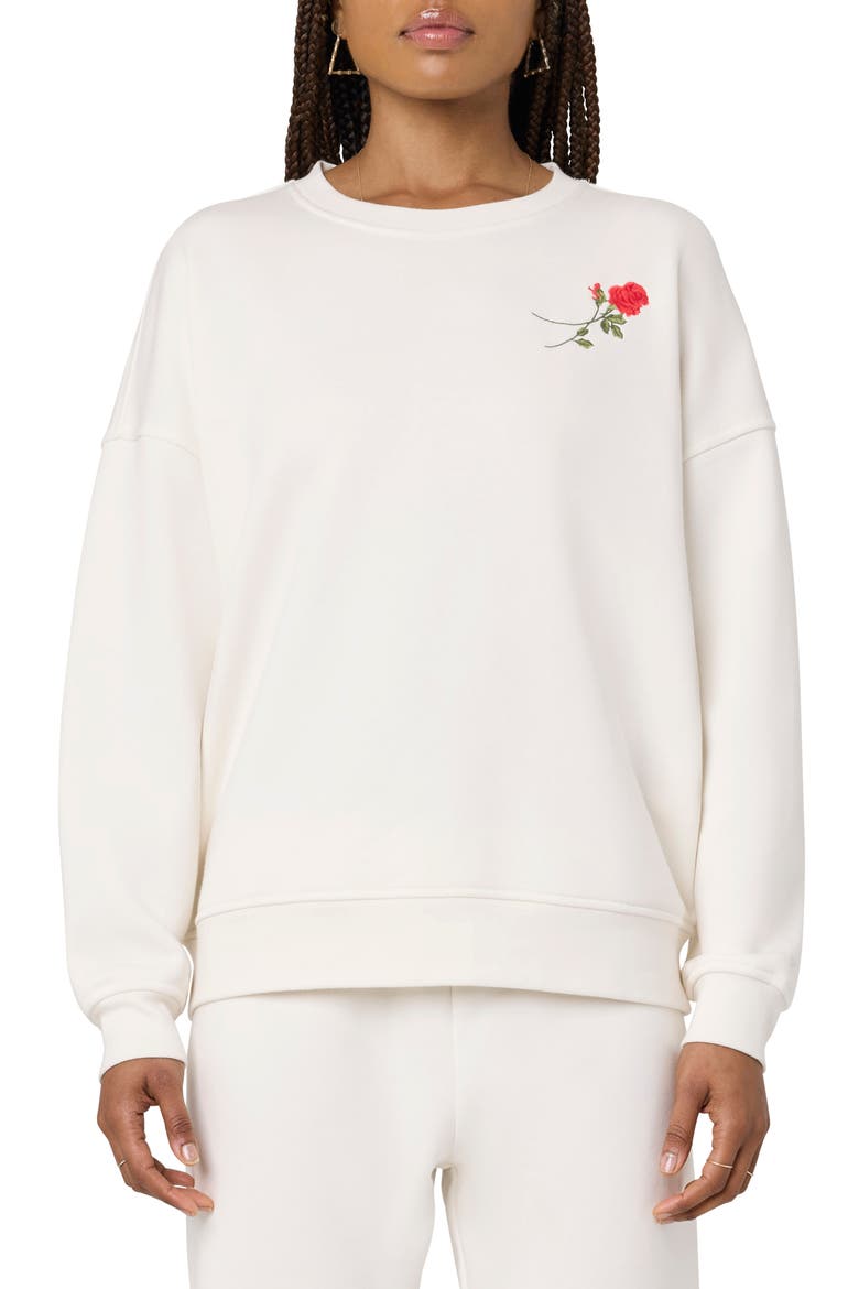 Cozy Crush Forever Embroidered Oversize Sweatshirt, Main, color, JET STR ROSE