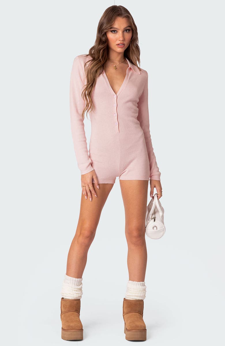 EDIKTED Lillian Long Sleeve Cotton Romper, Alternate, color, 