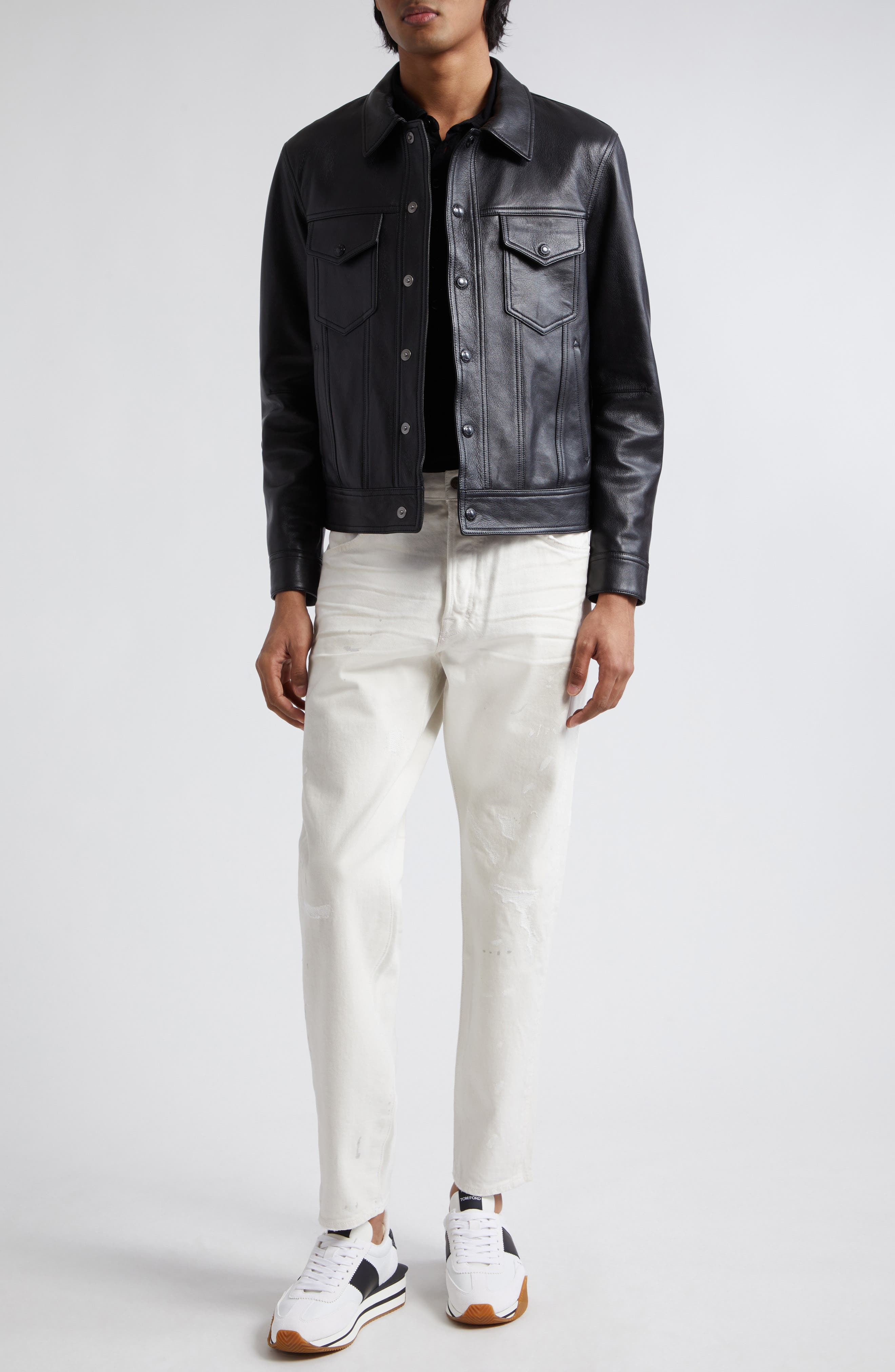 TOM FORD Grained Goatskin Leather Trucker Jacket (Men) | Nordstrom
