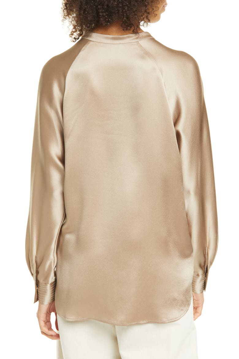 Band Collar Long Sleeve Silk Blouse, Alternate, color, TAUPE